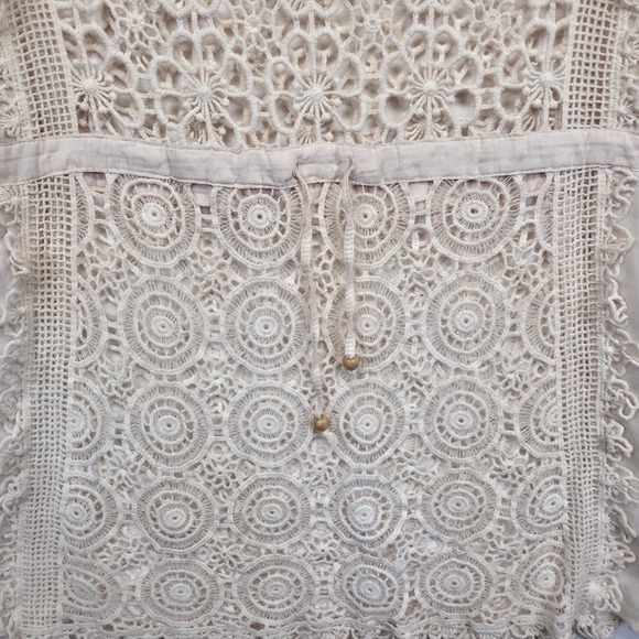 Solitaire Swim Cover Up Top Womens M Beige Crochet Lace Resort Beach Festival - Picture 4 of 14